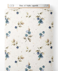 Tissu - Baies et feuilles aquarelle
