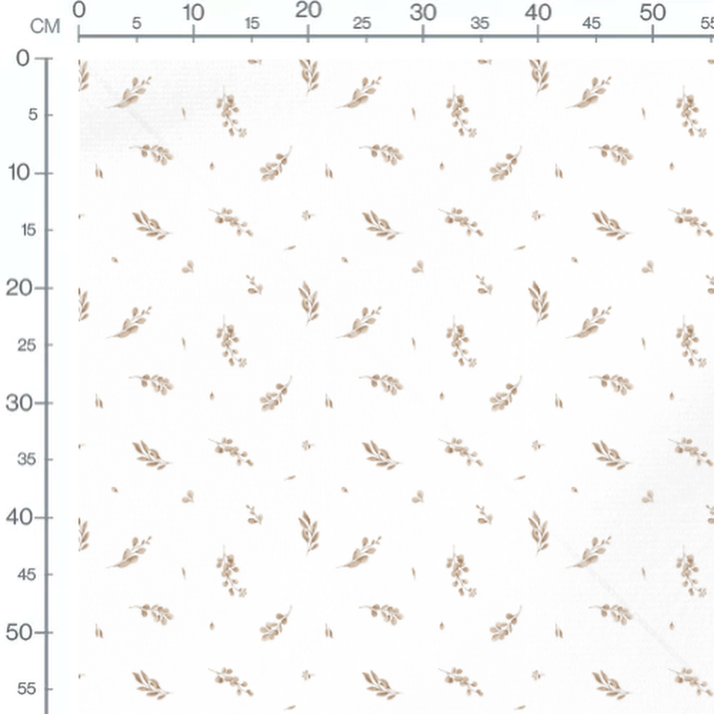 Tissu - Brindilles beiges sur blanc