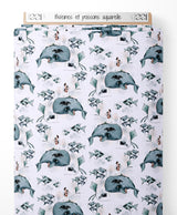 Tissu - Baleines et poissons aquarelle