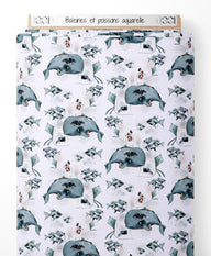 Tissu - Baleines et poissons aquarelle