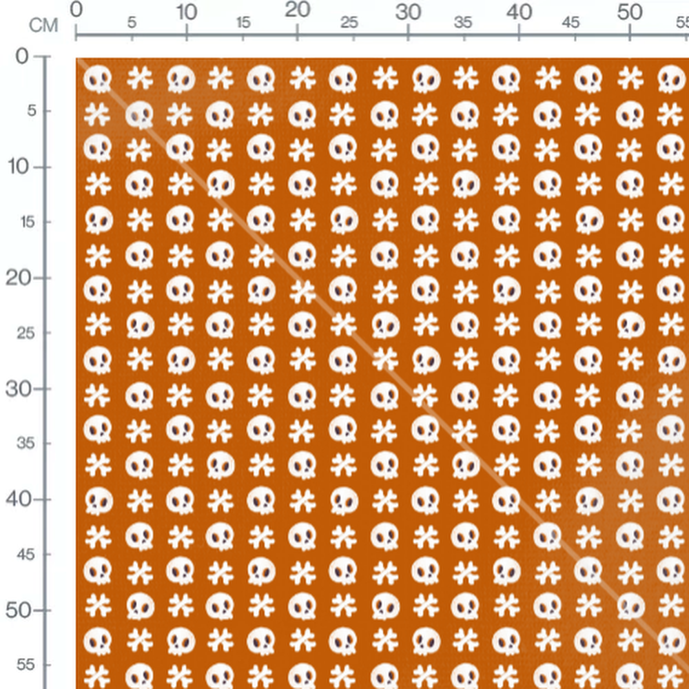 Tissu - Crânes blancs sur fond orange