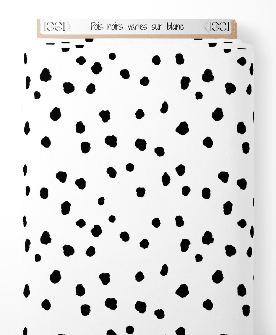 Tissu - Pois noirs variés sur blanc