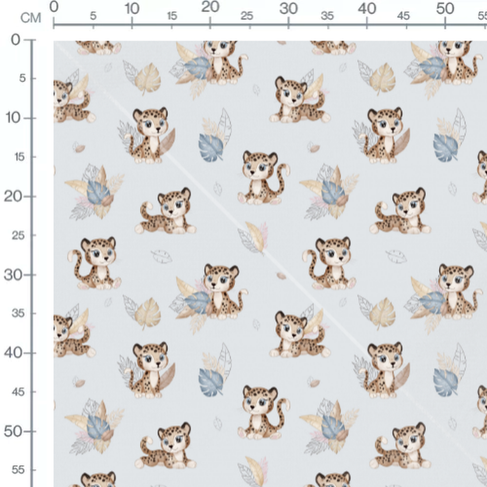 Tissu - Léopards sur bleu pâle