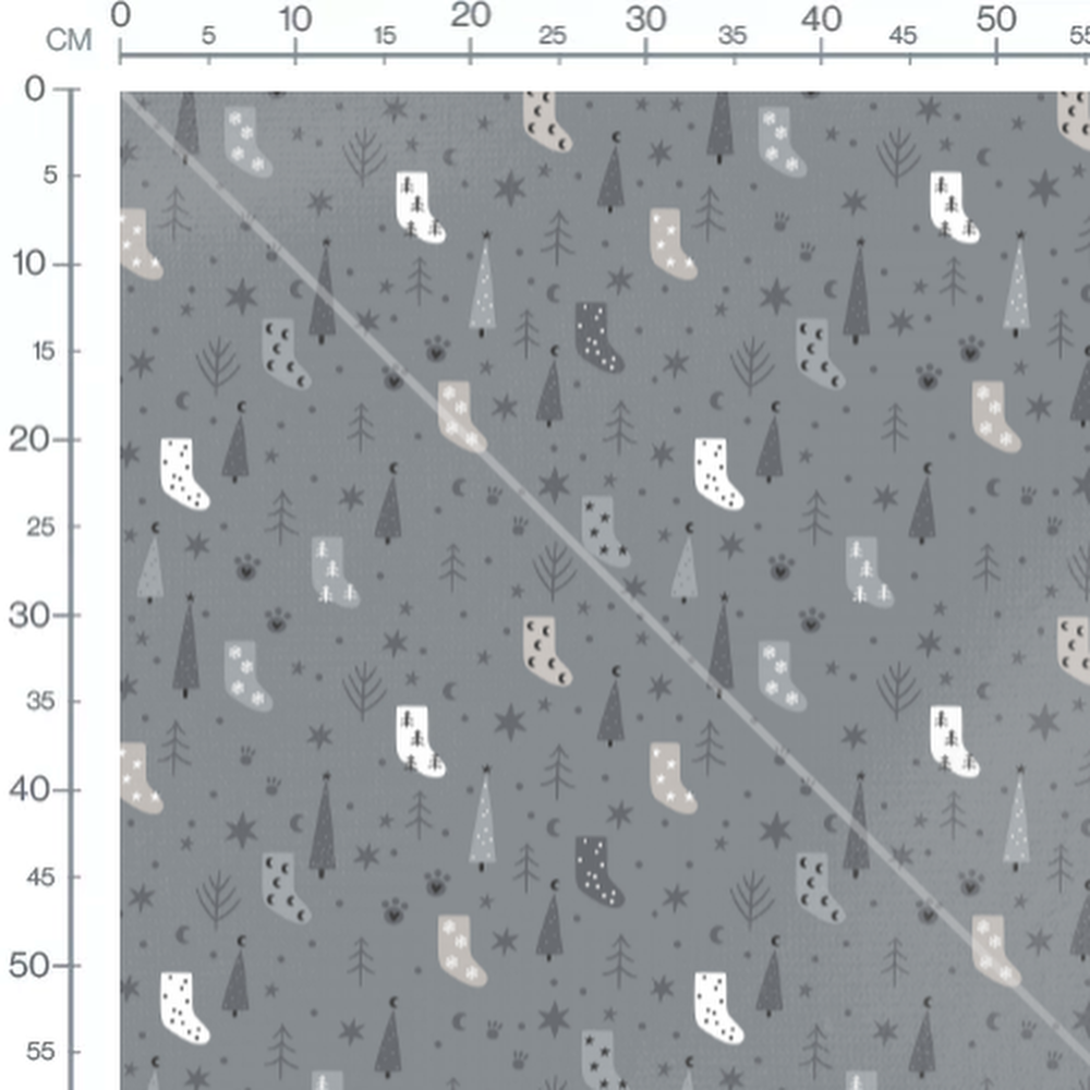Tissu - Chaussettes et sapins gris
