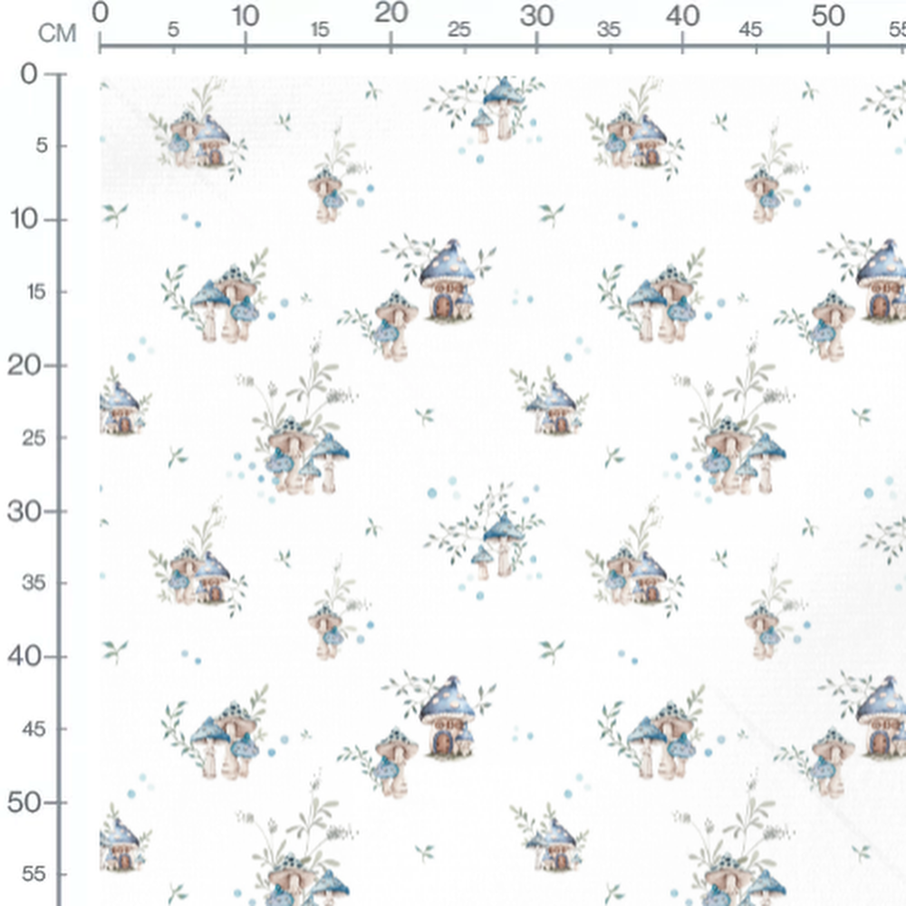 Tissu - Champignons et maisonnettes beige
