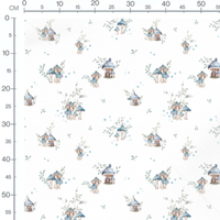 Tissu - Champignons et maisonnettes beige