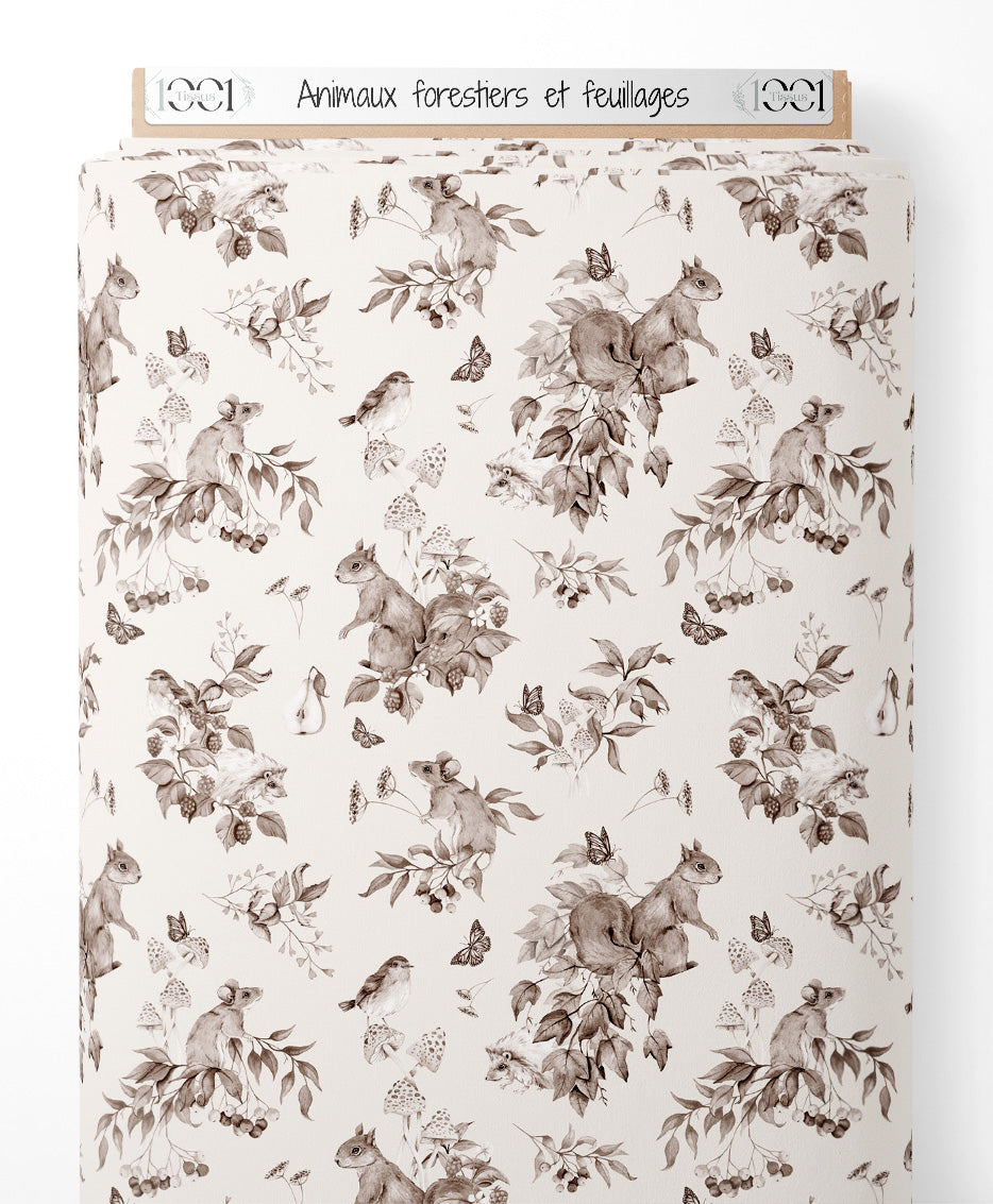 Tissu - Animaux forestiers et feuillages