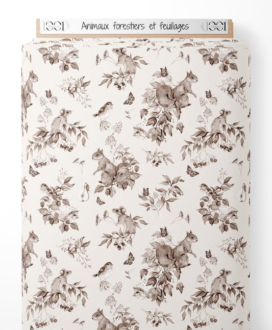 Tissu - Animaux forestiers et feuillages