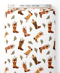 Tissu - Bottes florales sur fond blanc