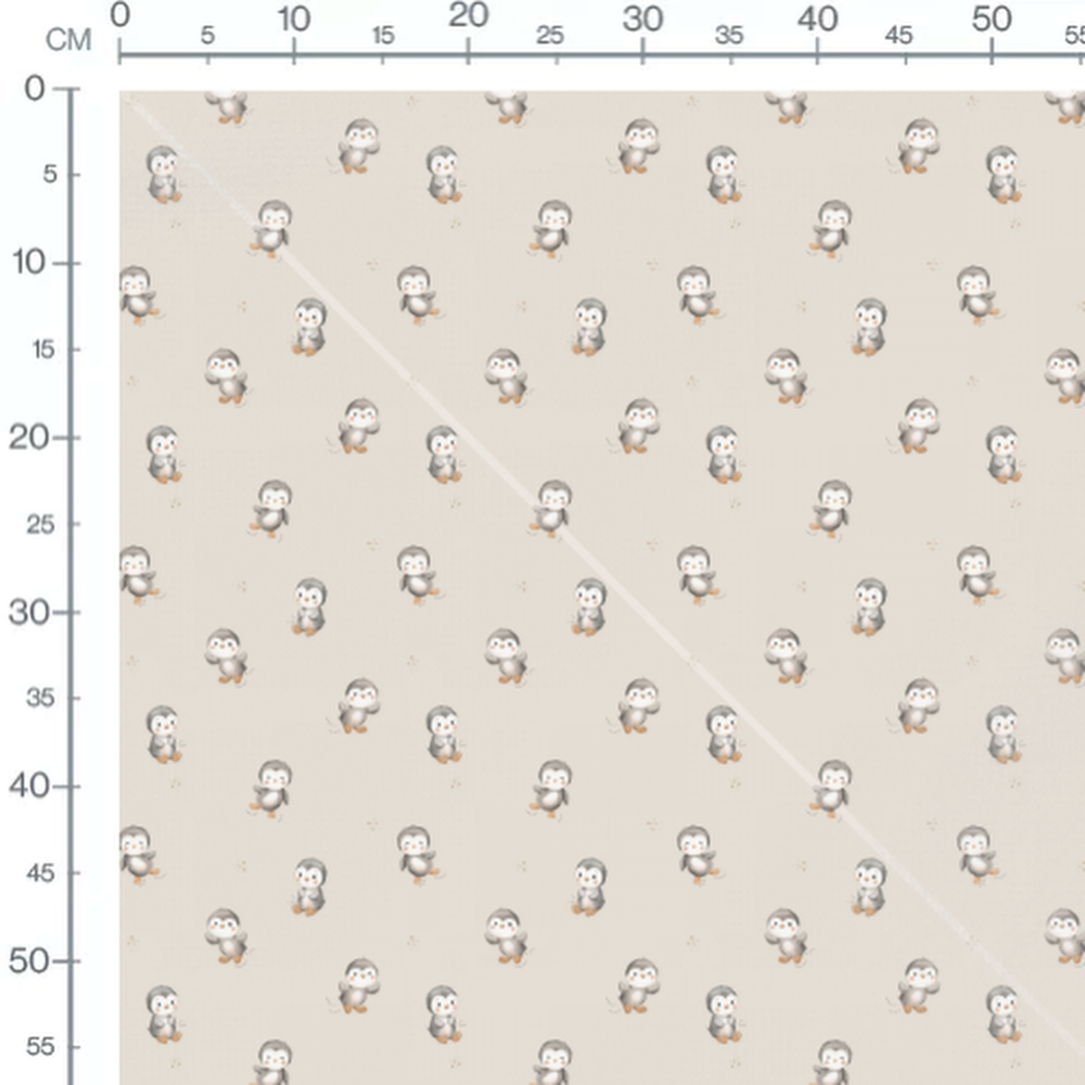 Tissu - Pingouins et empreintes grises