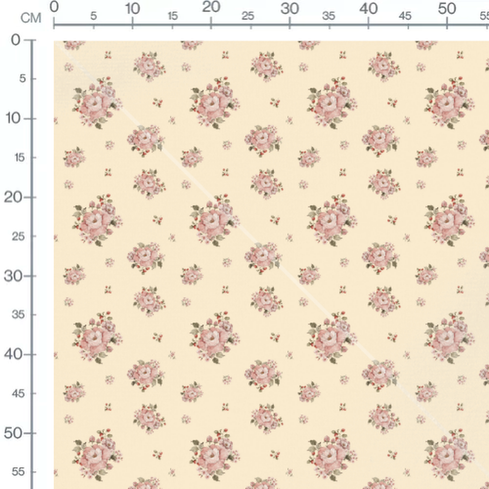 Tissu - Bouquets roses sur beige clair