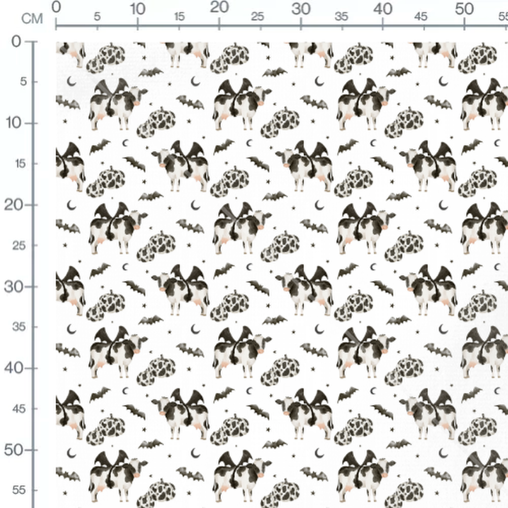 Tissu - Vaches et citrouilles noires