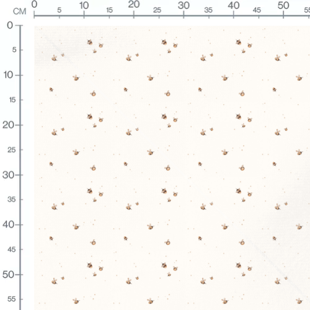 Tissu - Abeilles marron clair et points