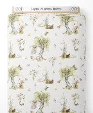 Tissu - Lapins et arbres illustrés