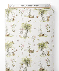 Tissu - Lapins et arbres illustrés