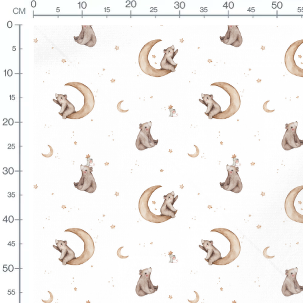 Tissu - Oursons et lunes sur blanc