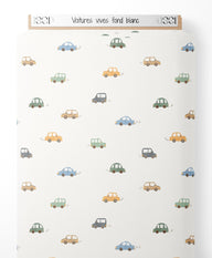 Tissu - Voitures vives sur fond blanc