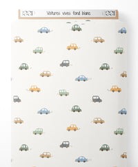 Tissu - Voitures vives sur fond blanc