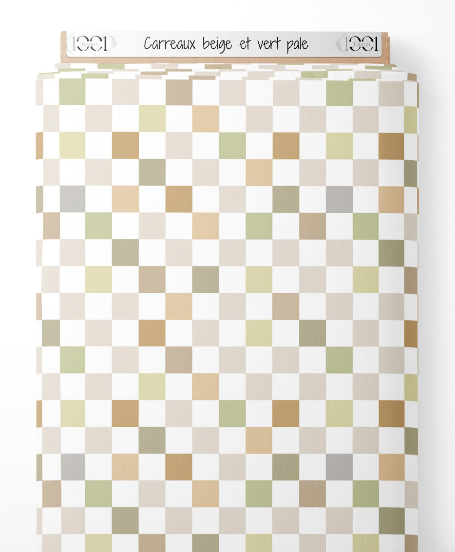 Tissu - Carreaux beige et vert pâle