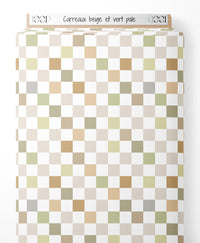 Tissu - Carreaux beige et vert pâle