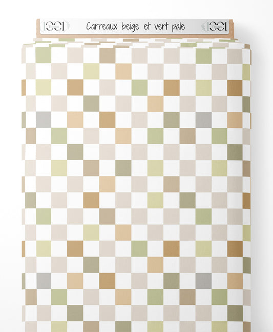 Tissu - Carreaux beige et vert pâle