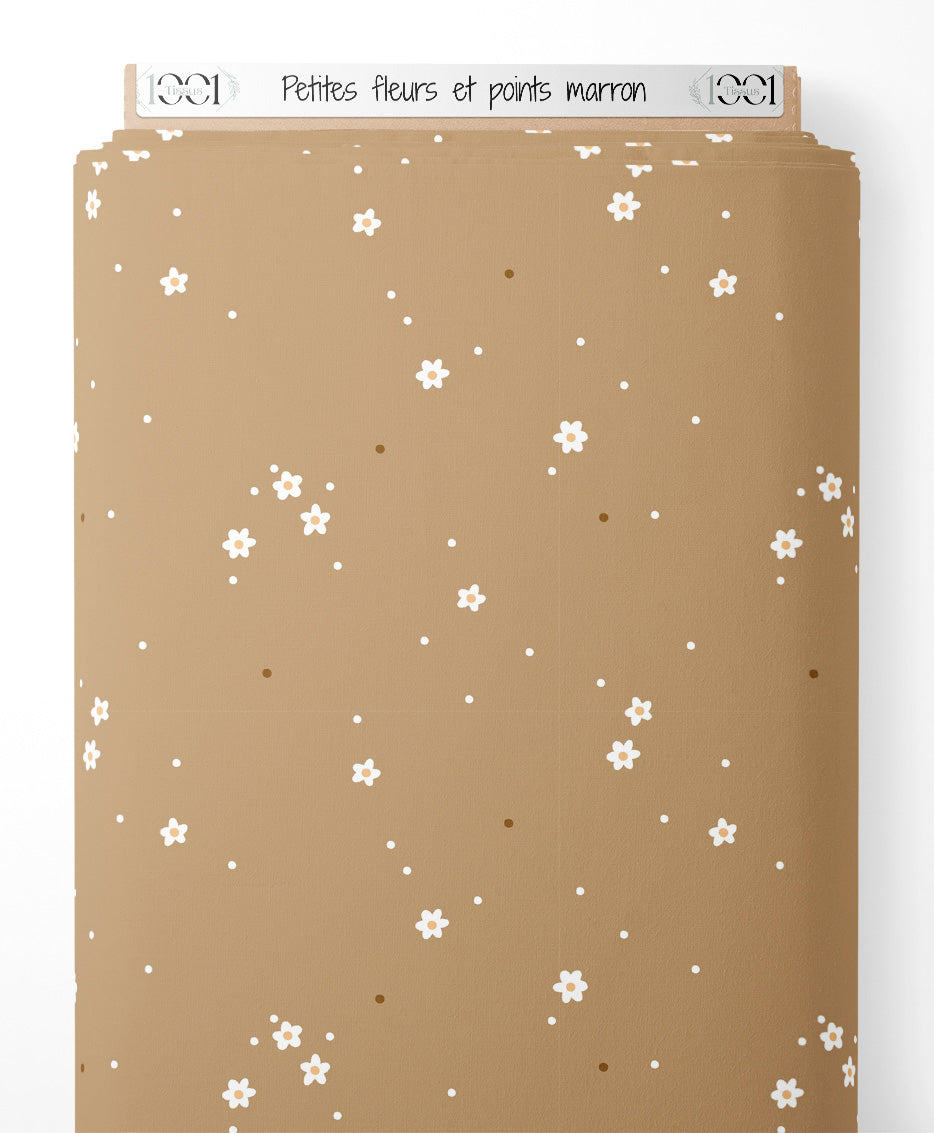 Tissu - Petites fleurs et points marron
