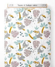 Tissu - Toucans et feuillages colorés