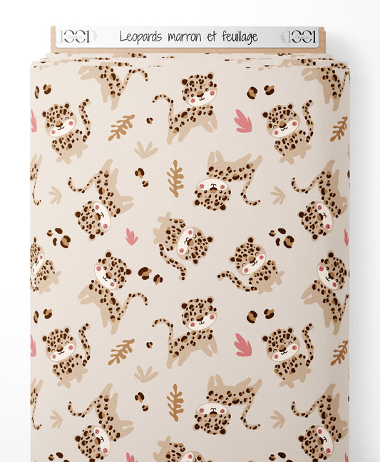 Tissu - Léopards marron et feuillage