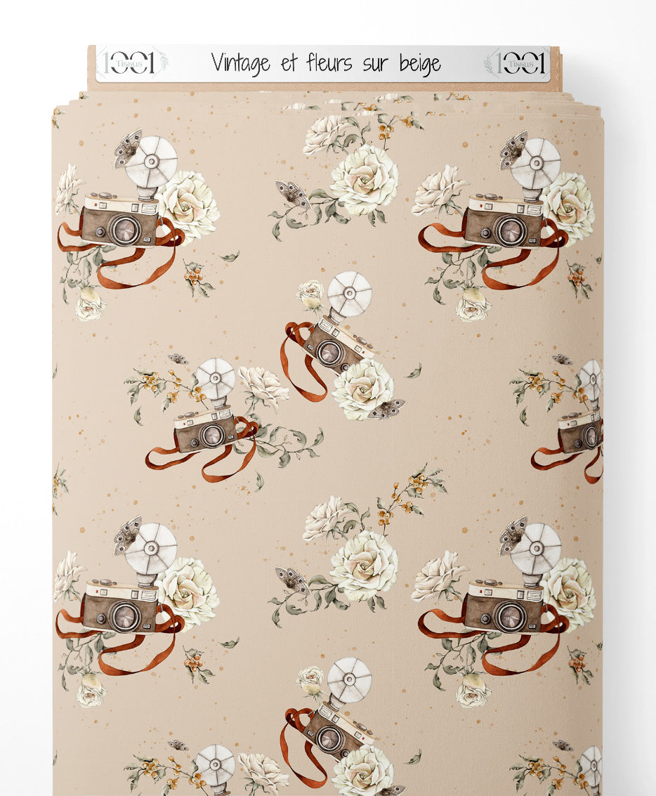 Tissu - Vintage et fleurs sur beige