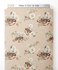 Tissu - Vintage et fleurs sur beige