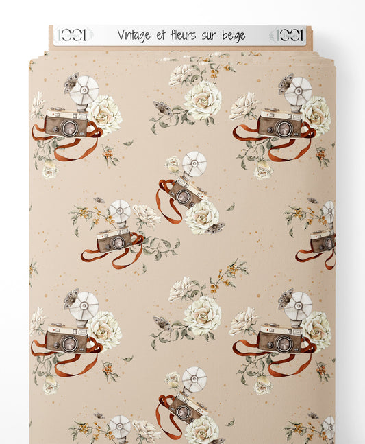 Tissu - Vintage et fleurs sur beige