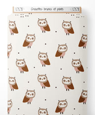 Tissu - Chouettes brunes et points