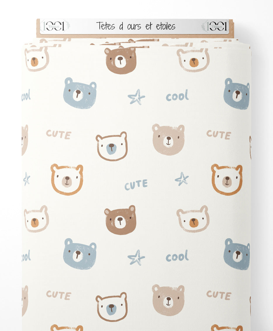 Tissu - Têtes d'ours et étoiles