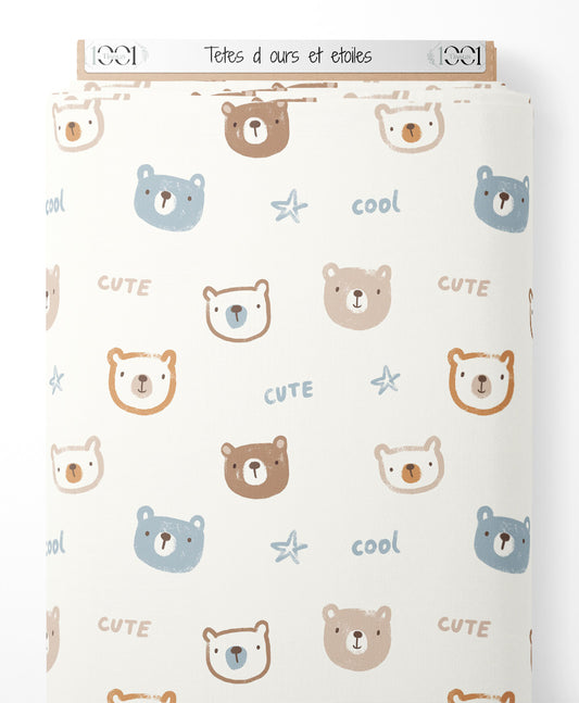 Tissu - Têtes d'ours et étoiles