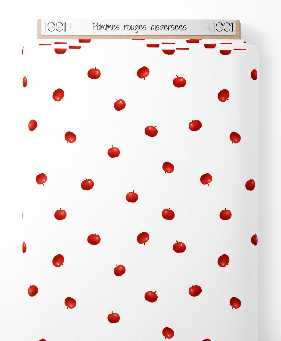 Tissu - Pommes rouges dispersées