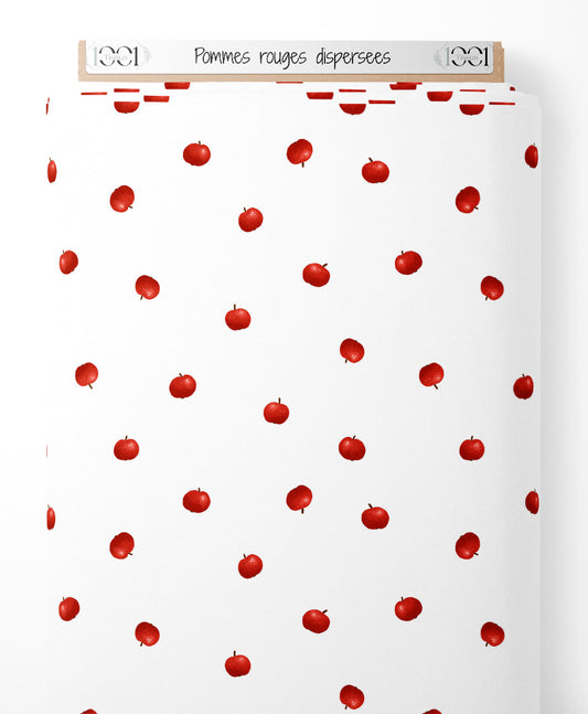 Tissu - Pommes rouges dispersées