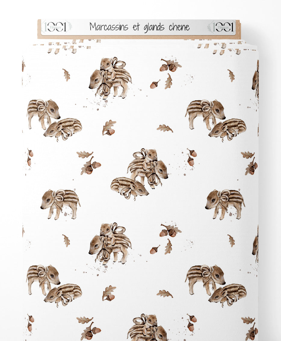 Tissu - Marcassins et glands chêne