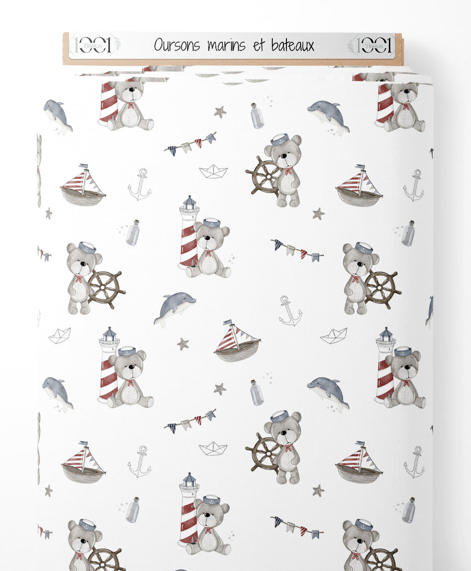Tissu - Oursons marins et bateaux