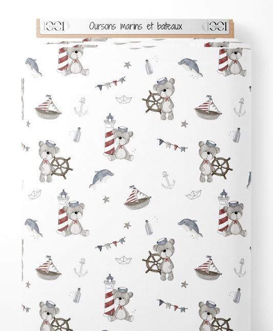 Tissu - Oursons marins et bateaux
