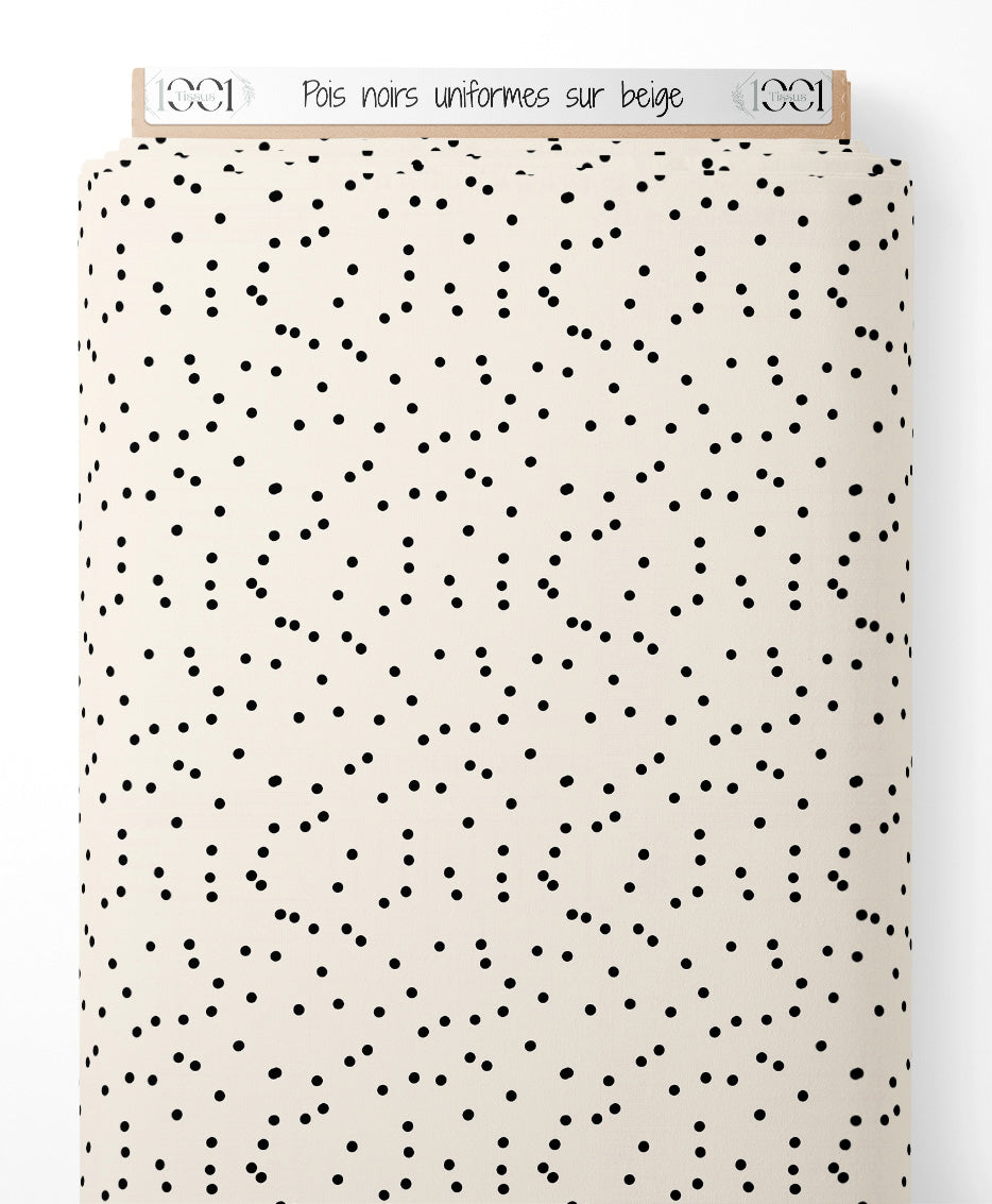 Tissu - Pois noirs uniformes sur beige
