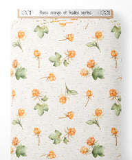 Tissu - Baies orange et feuilles vertes