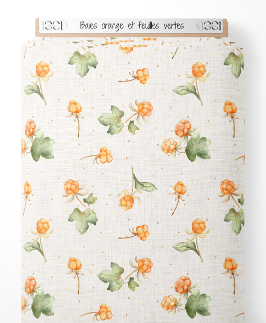 Tissu - Baies orange et feuilles vertes