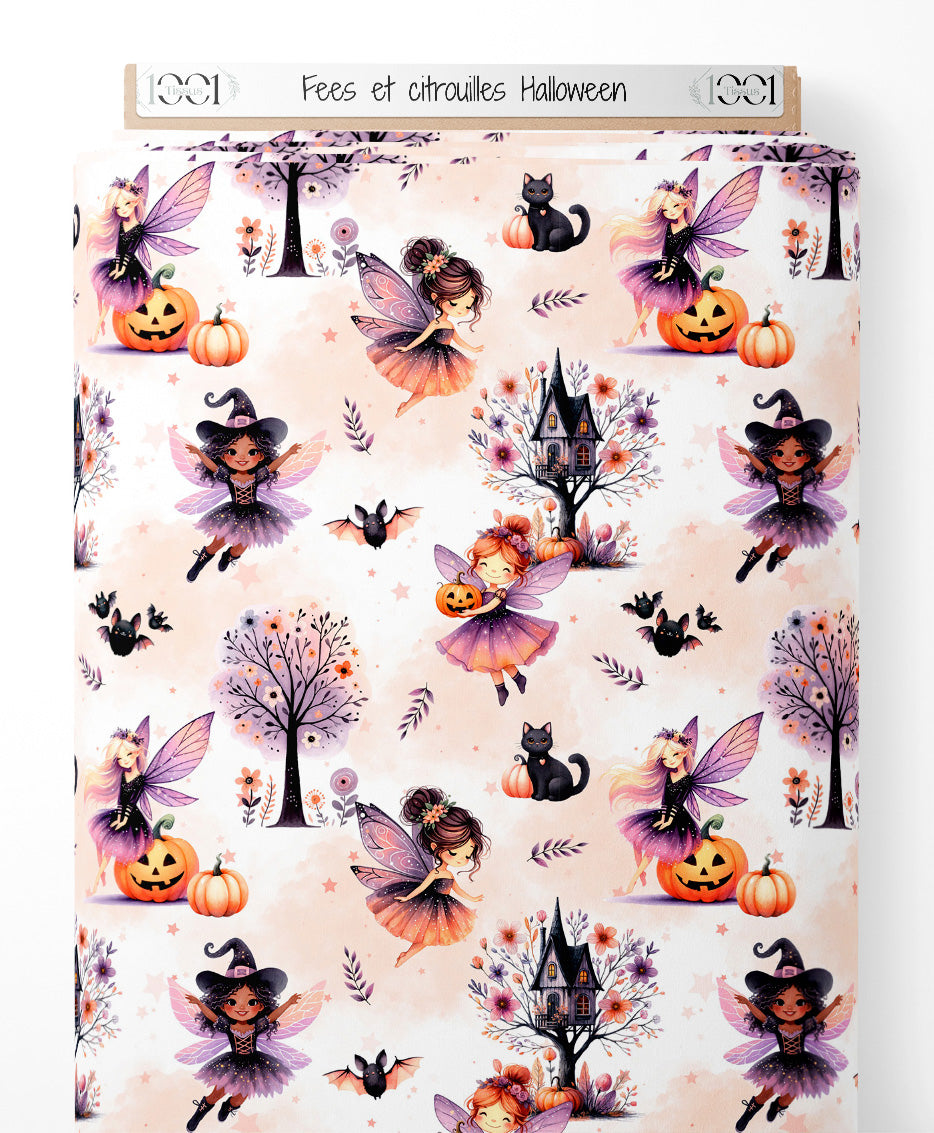 Tissu - Fées et citrouilles Halloween