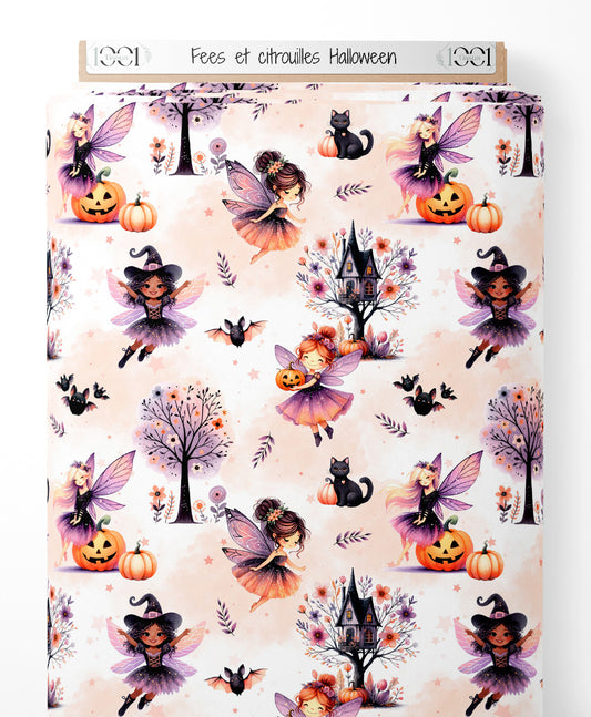 Tissu - Fées et citrouilles Halloween