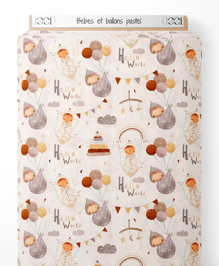 Tissu - Bébés et ballons pastel