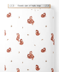 Tissu - Renards clairs et feuilles beige