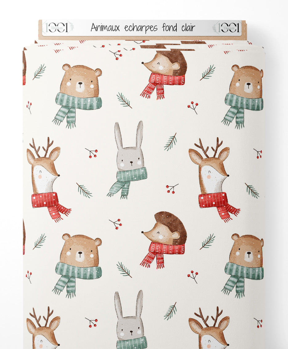 Tissu - Animaux écharpes sur fond clair