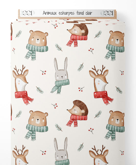 Tissu - Animaux écharpes sur fond clair