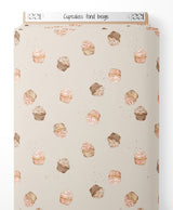 Tissu - Cupcakes sur fond beige