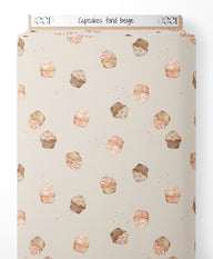 Tissu - Cupcakes sur fond beige